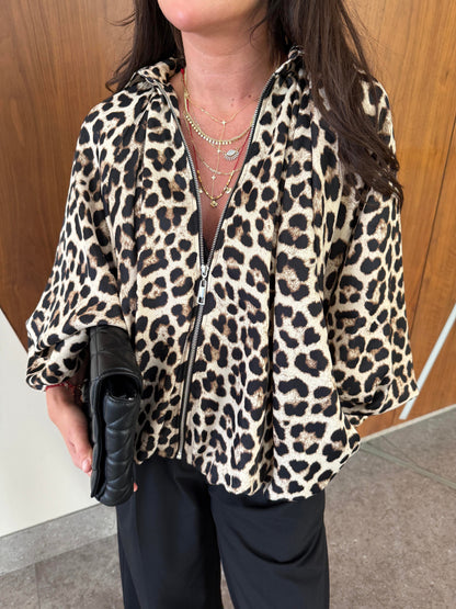 Oversized Leopard Satin batwing sleeve Jacket