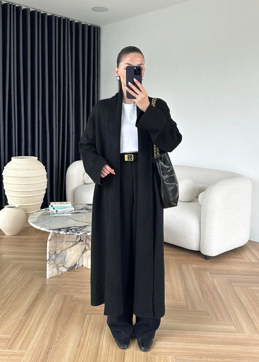 Long black Wool Cardigan