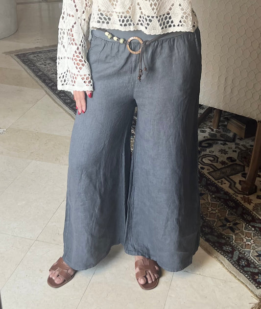Italian 🇮🇹 Linen Dark Gray wide Leg Pants