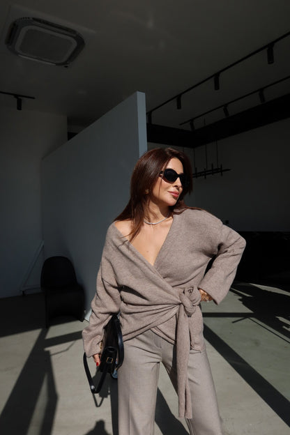Beige Knitted wrapped Sweater