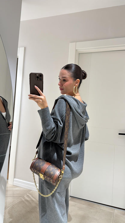 Grey Knitted Double zipper Set