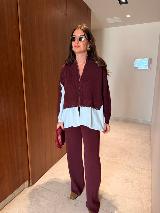 Burgundy Knitwear Jacket and Trouser Set