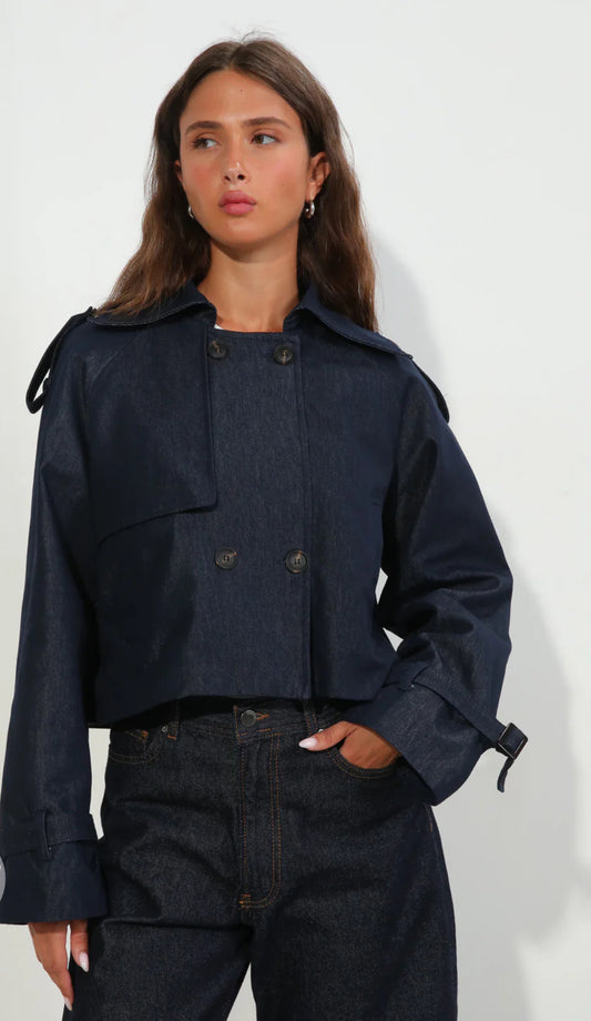 Denim Cropped Trench coat