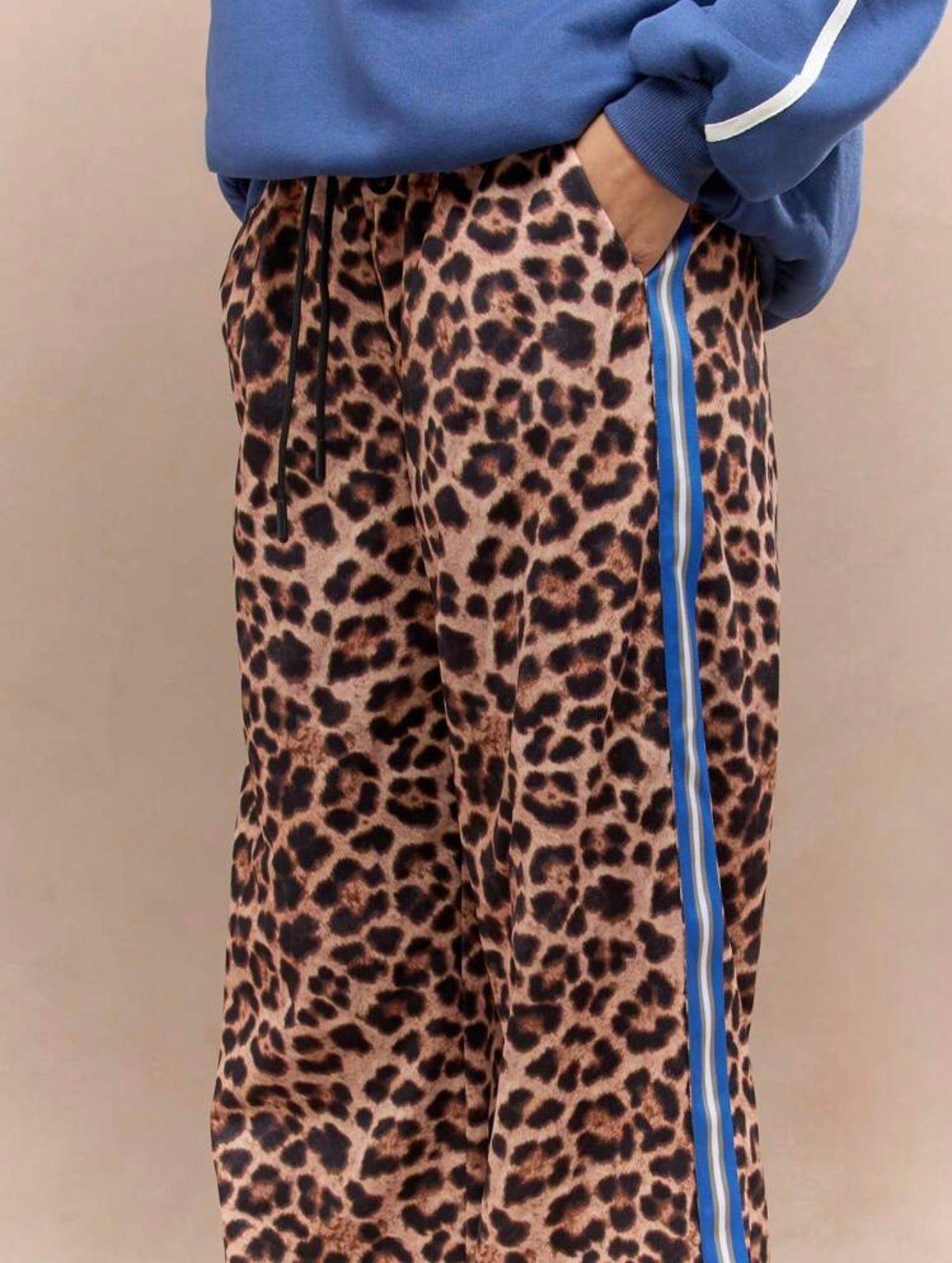 Leopard print stripe wide leg pants