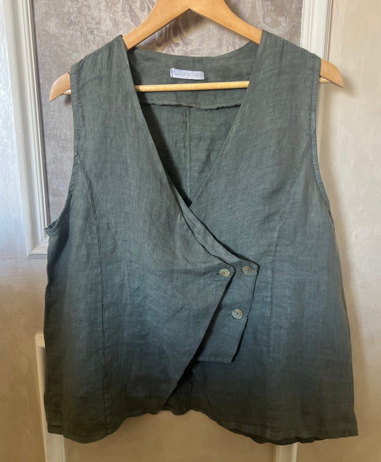 Army Green Italian 🇮🇹 Pure Linen Vest double buttons details