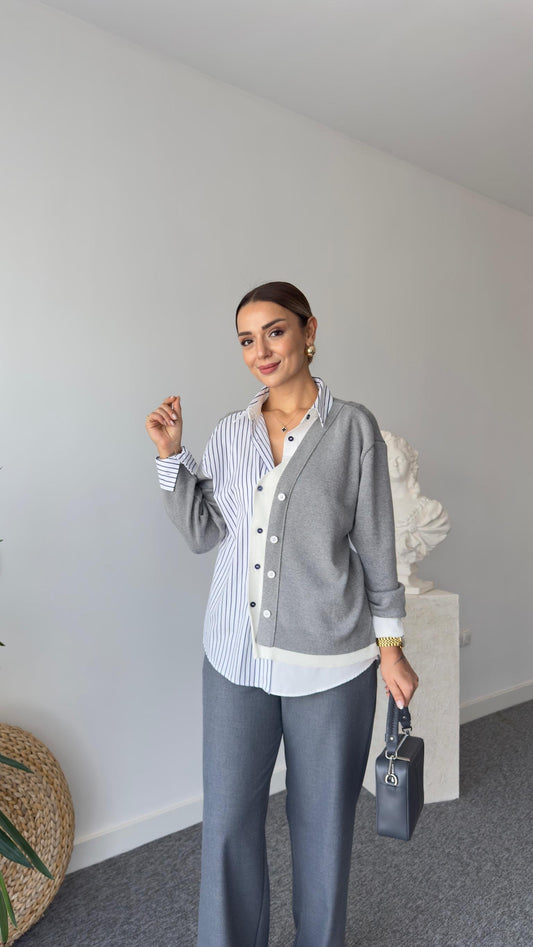 Grey Knitwear Detailed Shirt