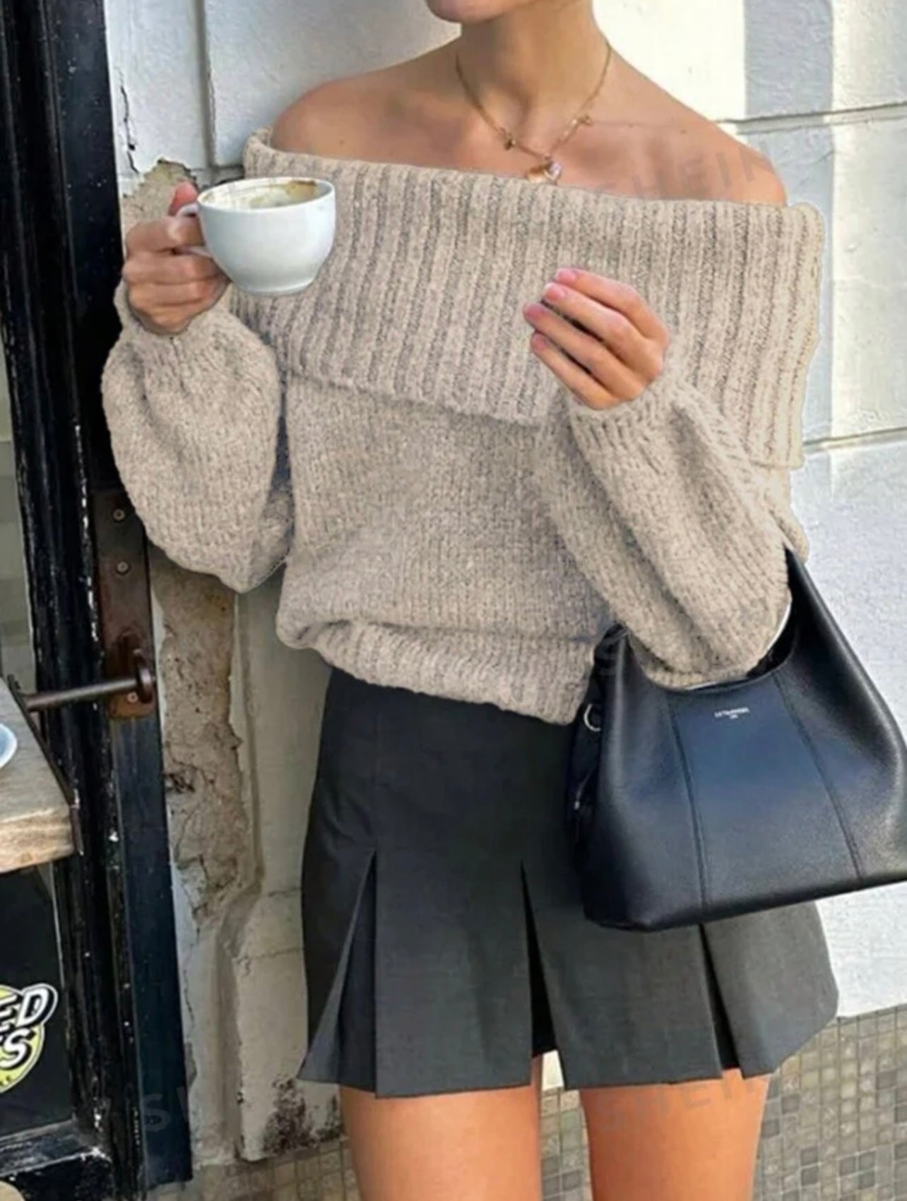 Offshoulder premium knit sweater