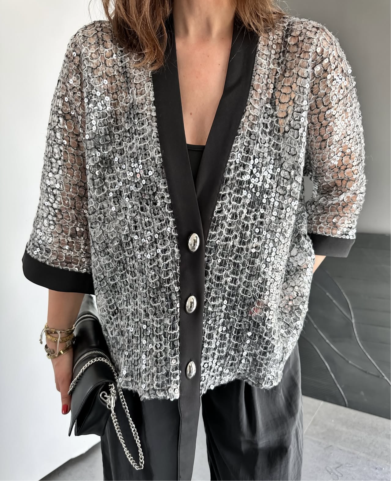 Premium Sequined Chifon Cardigan