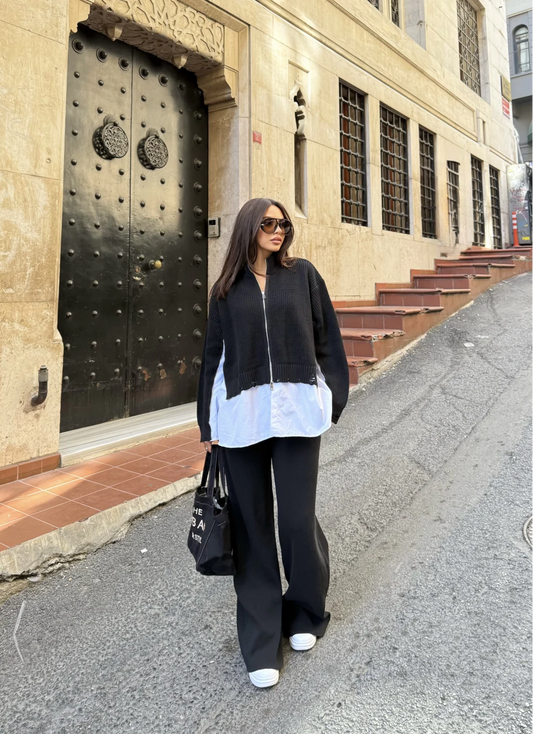 Black Poplin Shirt Detailed Knitwear Suit