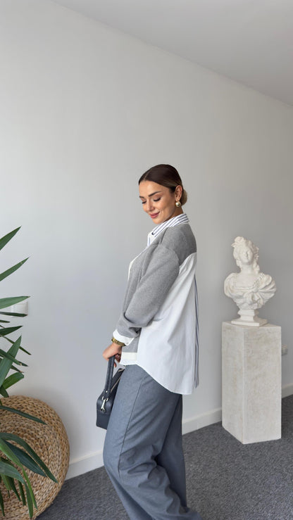 Grey Knitwear Detailed Shirt