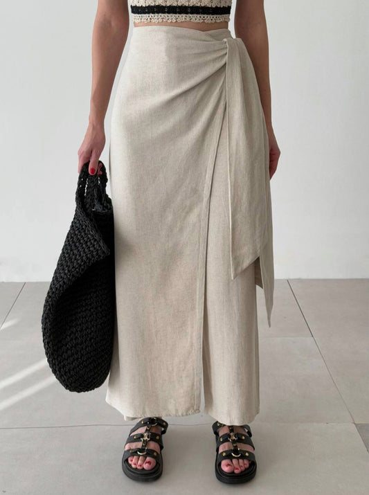 Wrapped Beige linen Pants