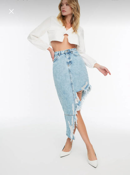 Asymmetrical Denim Skirt
