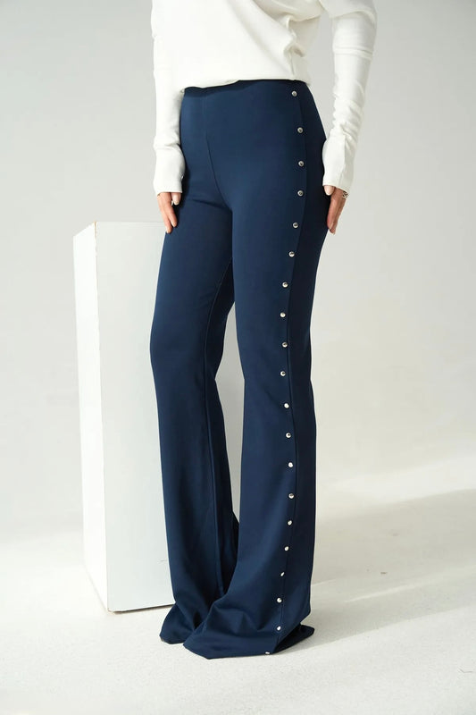 Jersey flared Navy Pants