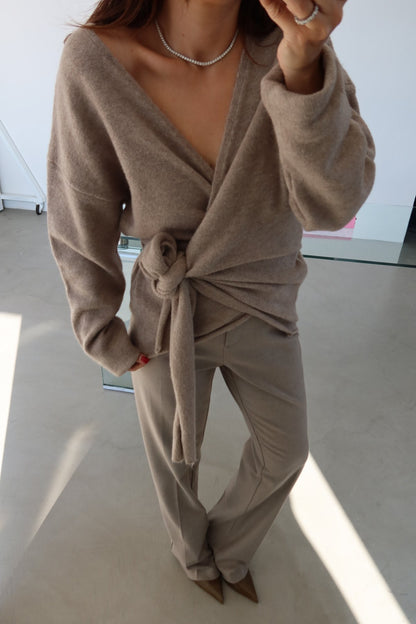 Beige Knitted wrapped Sweater
