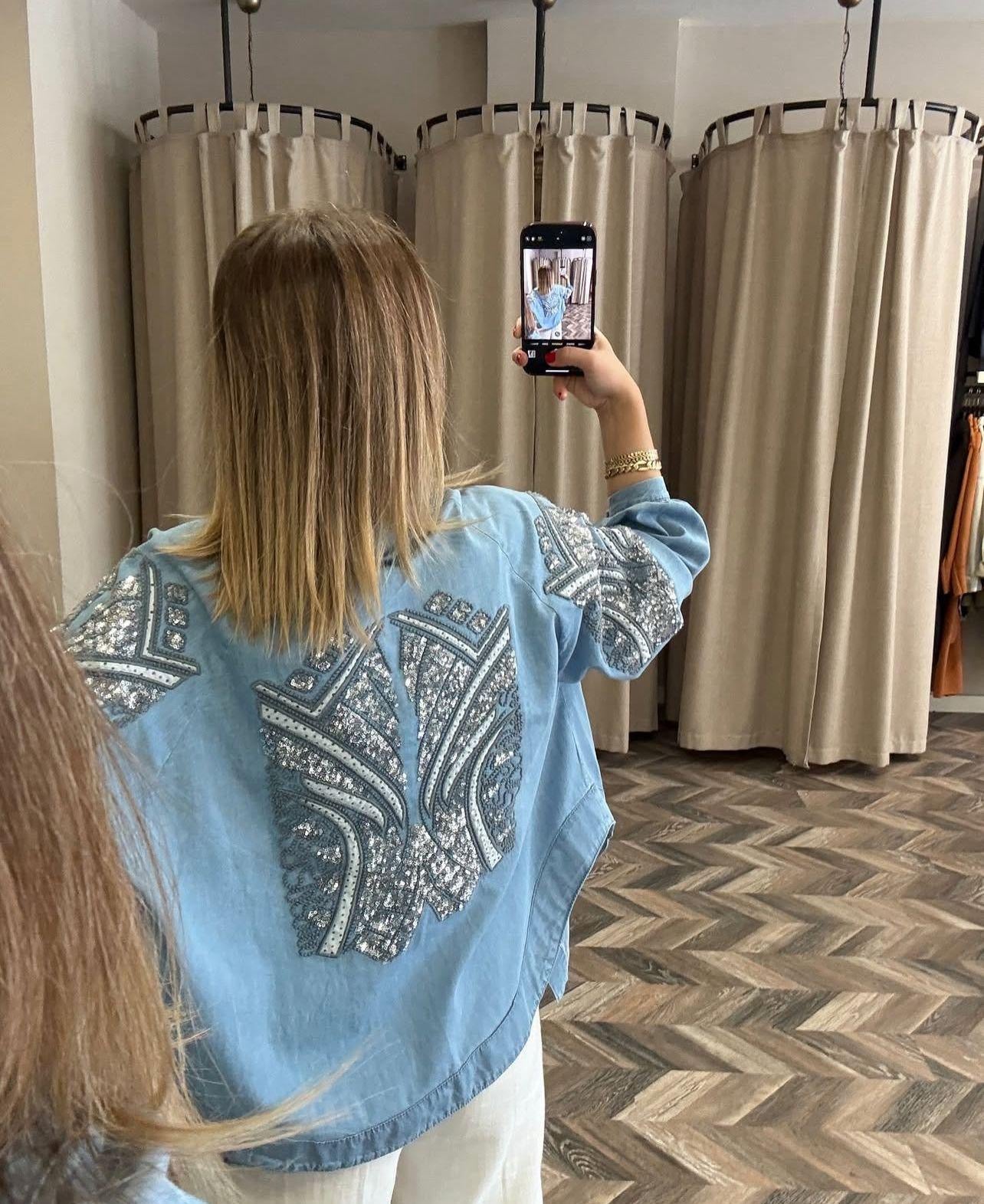 Sequined Denim Cardigan