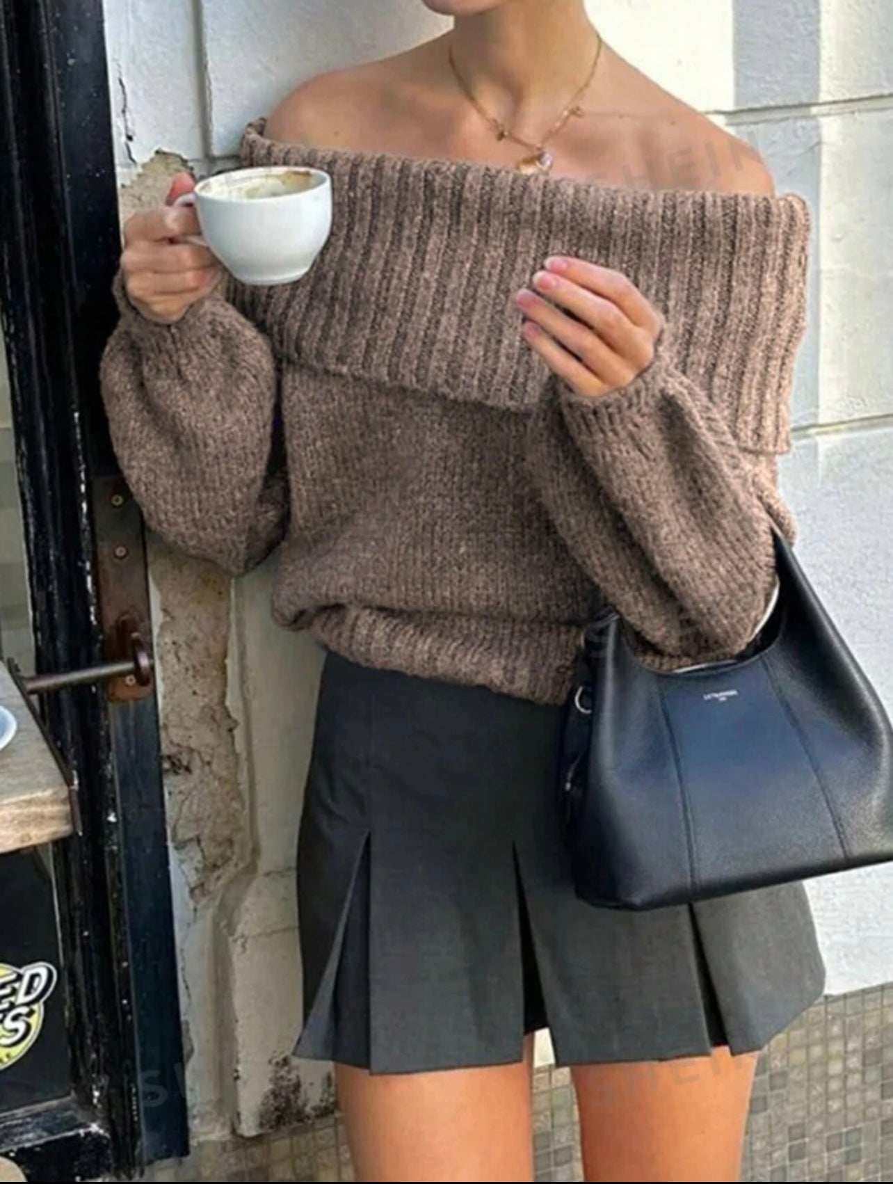 Offshoulder premium knit sweater