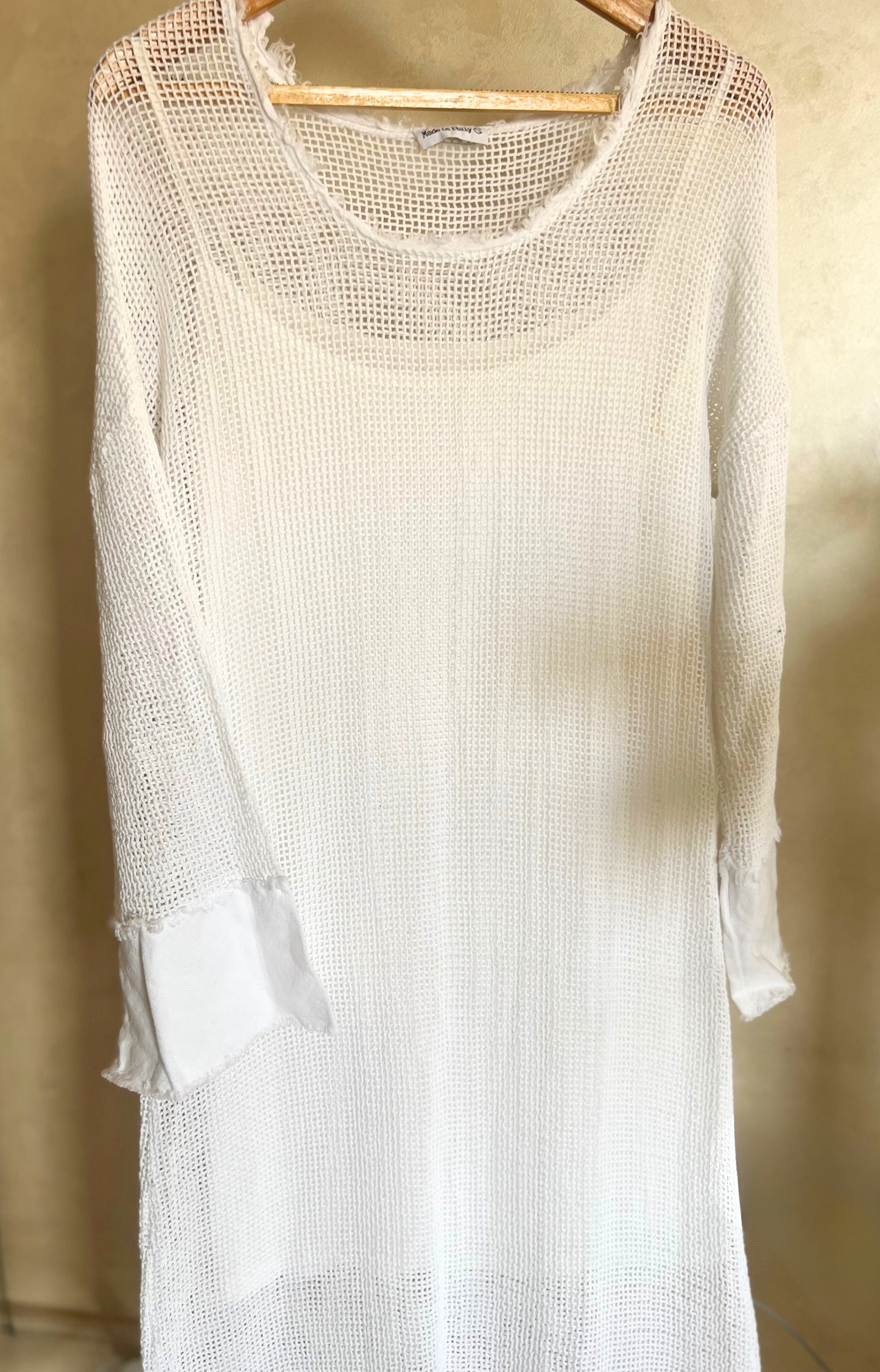 Mesh Italian 🇮🇹 Pure Linen White Midi Dress