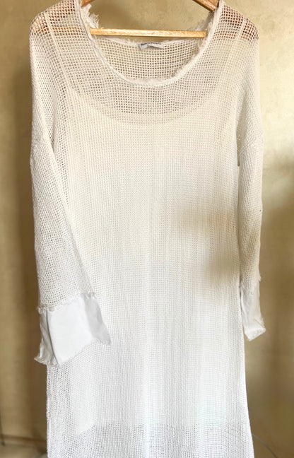 Mesh Italian 🇮🇹 Pure Linen White Midi Dress