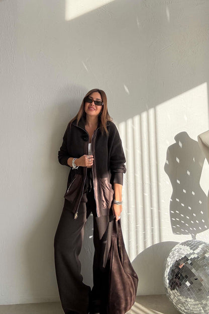 Brown Parachute Pocket Knit Set