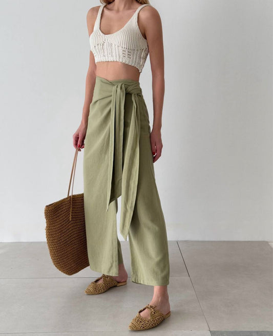 Wrapped Green linen Pants