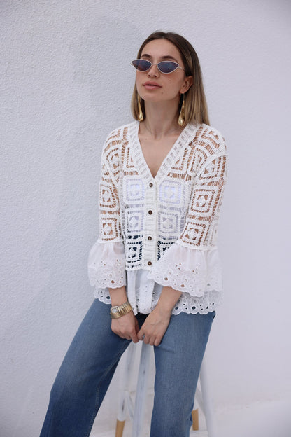 Sleeve and Waist Part Scallop Detail Cardigan