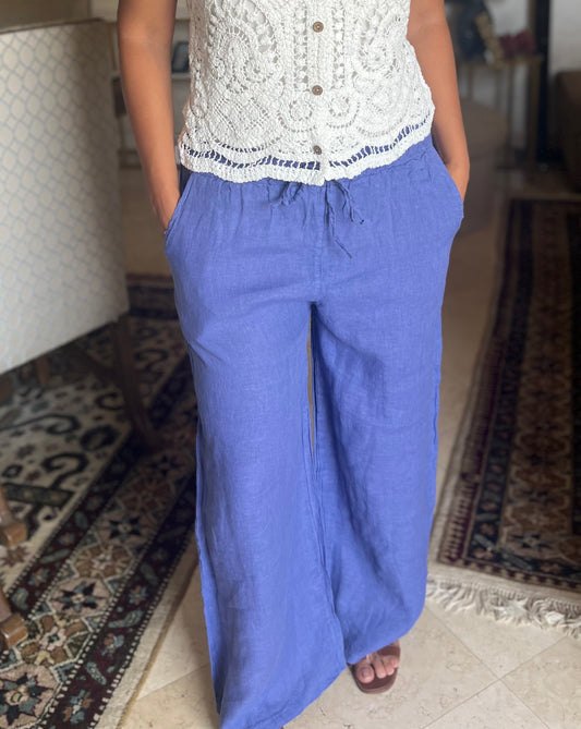 Italian 🇮🇹 Linen medium-dark blue Pants