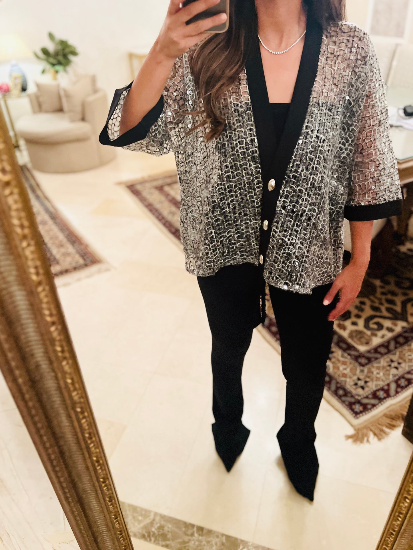 Premium Sequined Chifon Cardigan