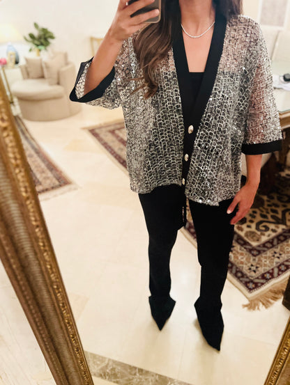 Premium Sequined Chifon Cardigan