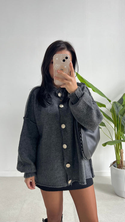 Oversize Wool golden button Cardigan