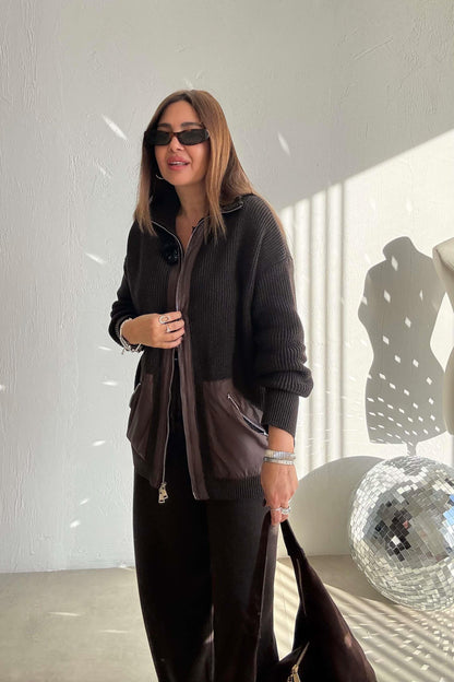 Brown Parachute Pocket Knit Set