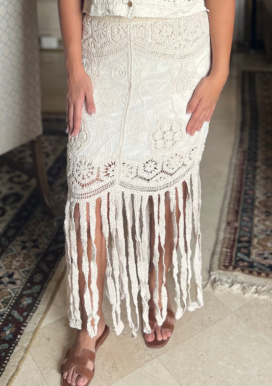 Crochet Beige Skirt with Tassels