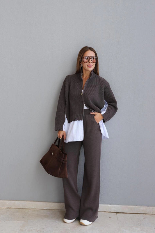 Cafe Knitwear Jacket and Trouser Set
