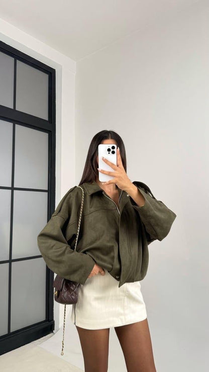Oversized Suede Olive Jacket