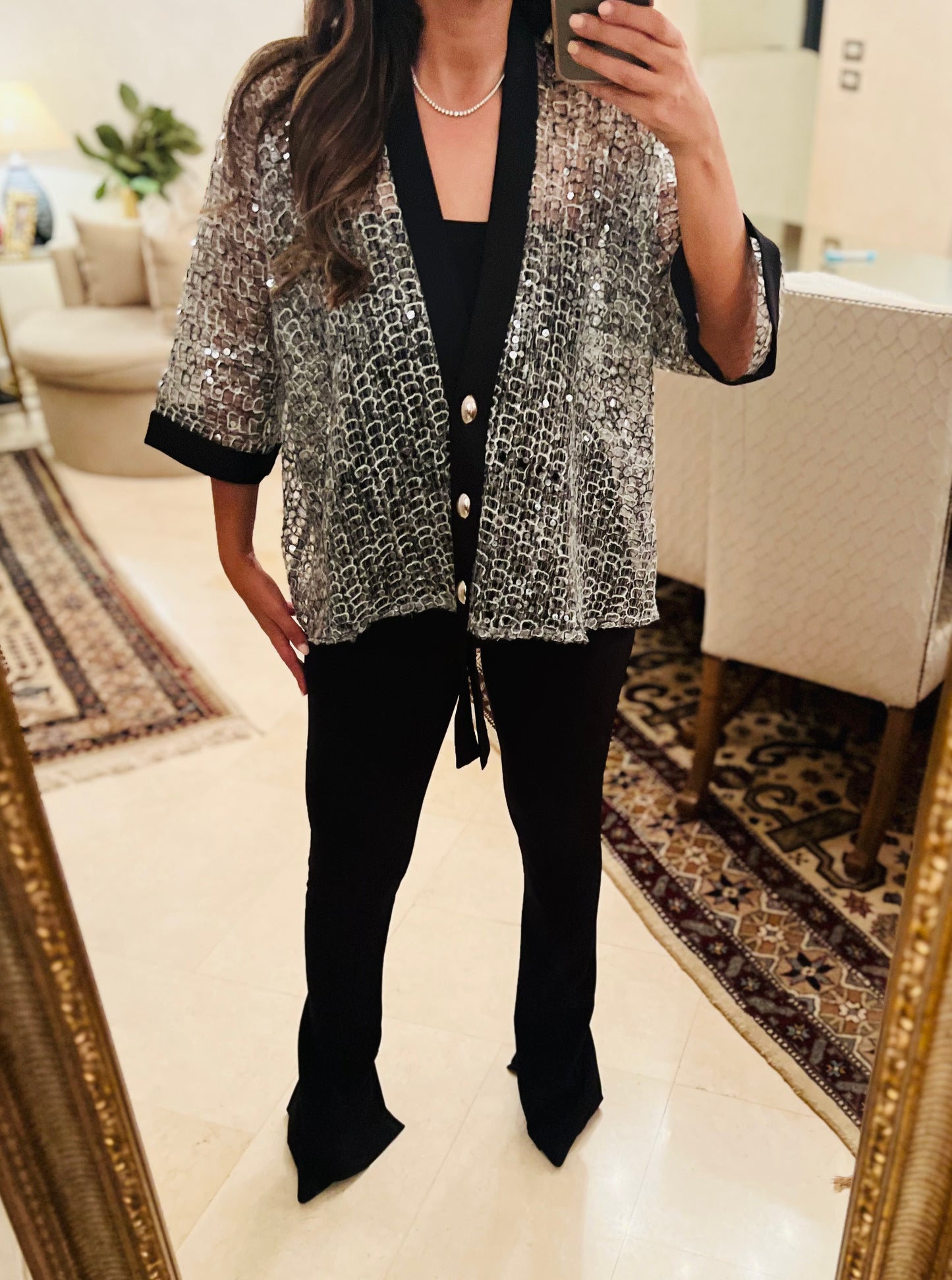 Premium Sequined Chifon Cardigan