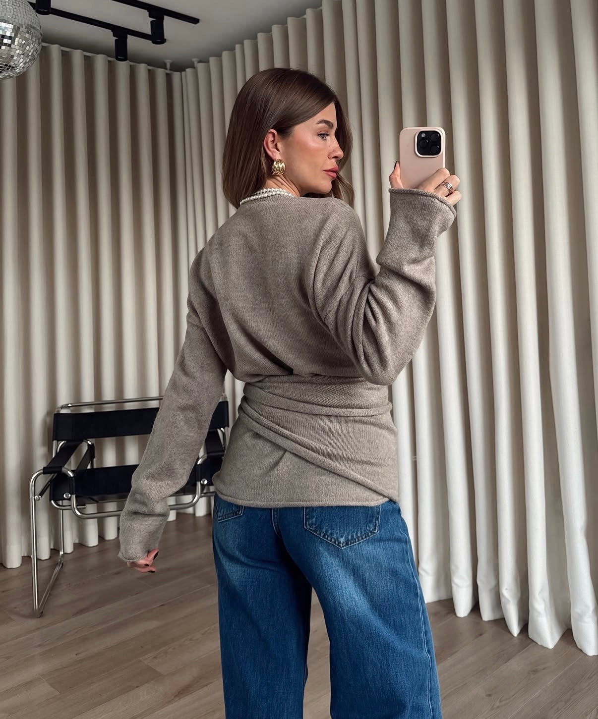 Beige Knitted wrapped Sweater