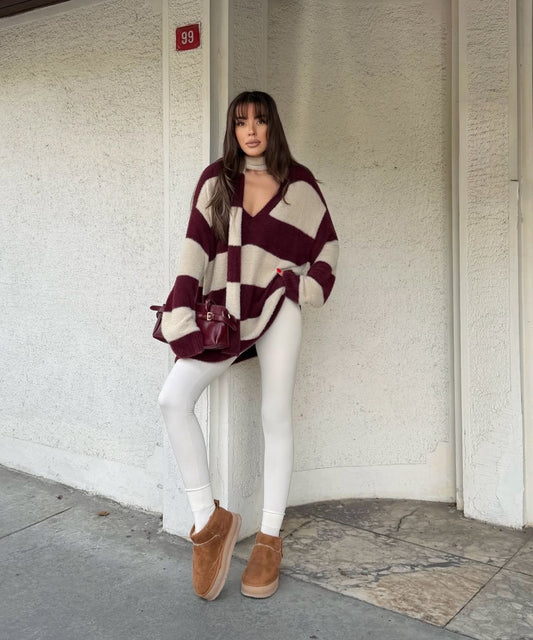 Striped burgundy Sweater with scarf