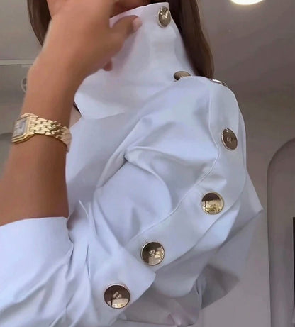 White shirt with side gold buttons