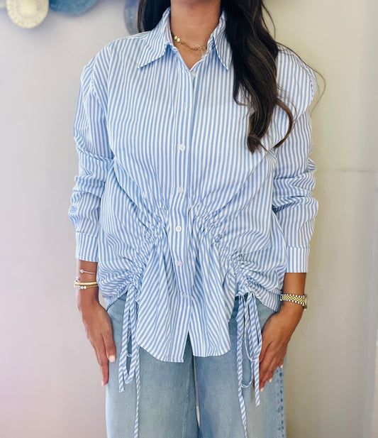 Gathered striped shirt