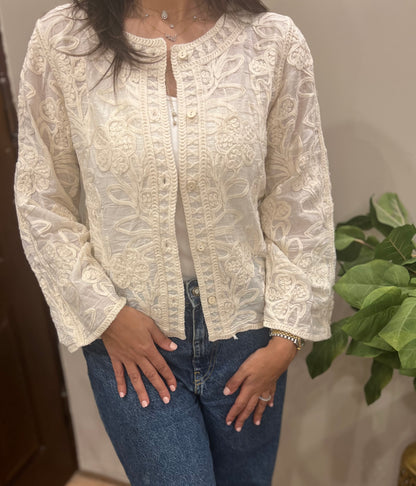 Beige Embroidered Cardigan
