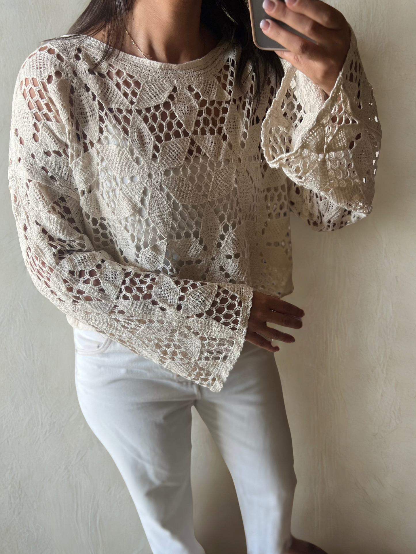 Beige Crochet Blouse