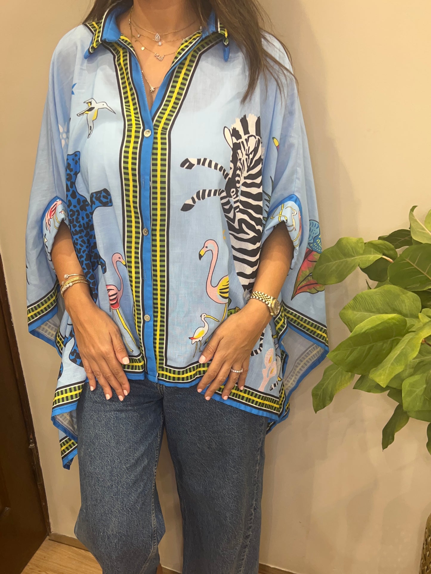 Italian 🇮🇹 Animal Blue Prints oversized Colorful Shirt