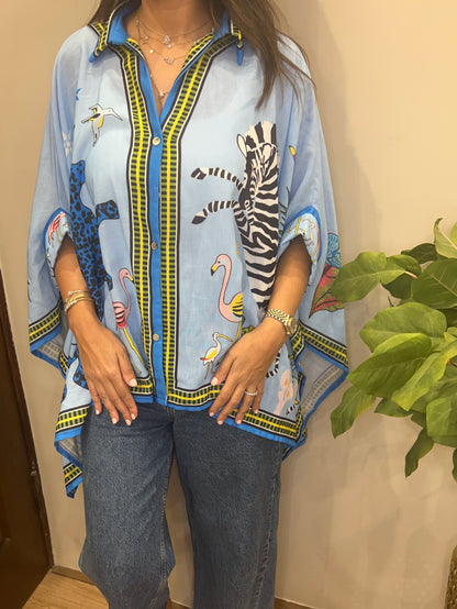 Italian 🇮🇹 Animal Blue Prints oversized Colorful Shirt