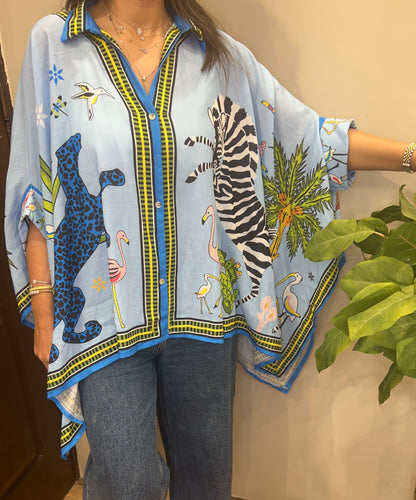 Italian 🇮🇹 Animal Blue Prints oversized Colorful Shirt