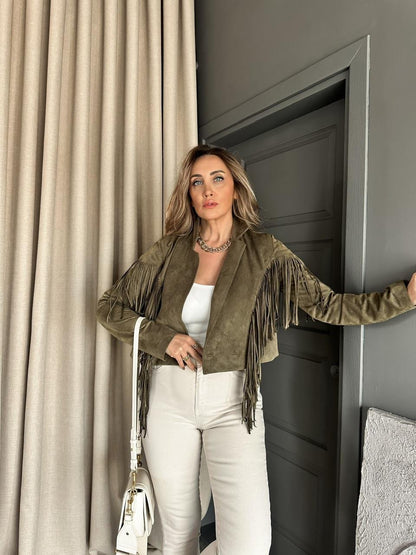 Premium olive Suede fringes Jacket