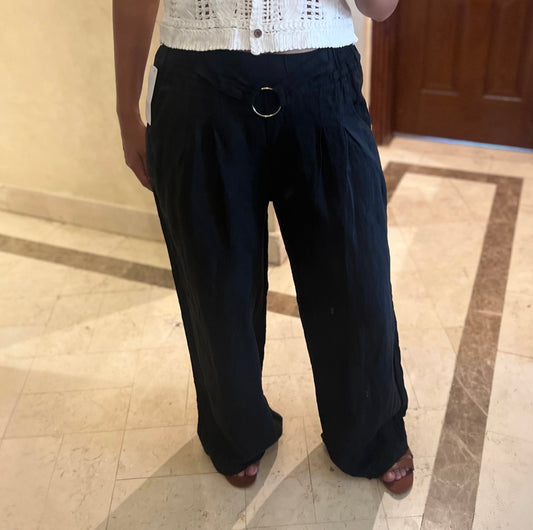 Italian 🇮🇹 Linen Black Pants with Belt details