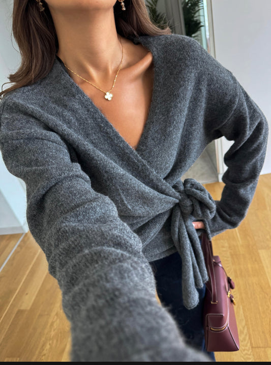 Double breasted tie sweater