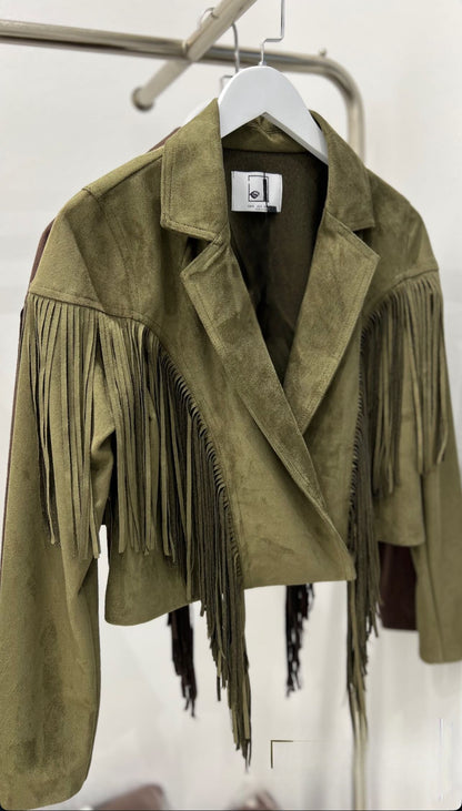 Premium olive Suede fringes Jacket