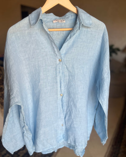 Sky Blue Italian 🇮🇹 Pure Linen Shirt