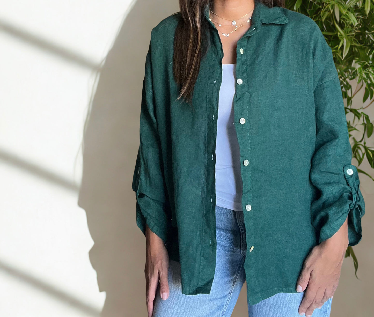 Dark Green Italian 🇮🇹 Pure Linen Shirt