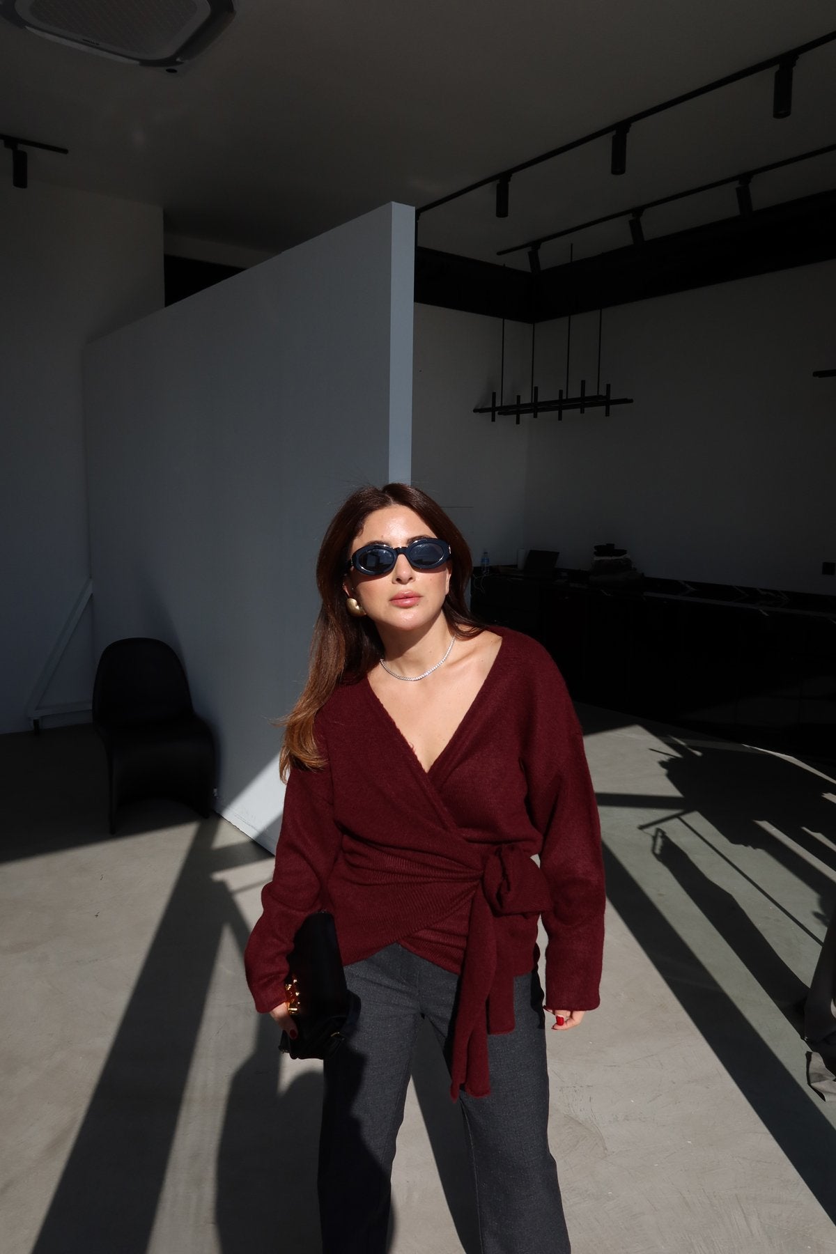 Burgundy Knitted wrapped Sweater